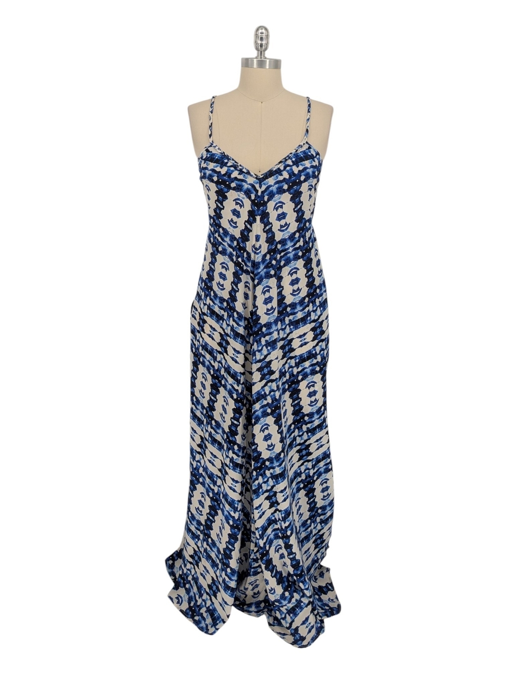 00627 Twelfh Street Cynthia Vincent Barneys Watercolor Silk Maxi Dress Blue S